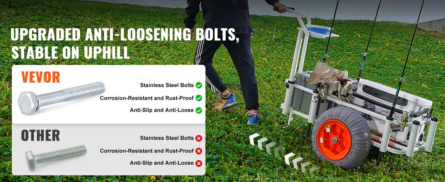 VEVOR Beach Fishing Cart,  350 lbs Load Capacity, Fish and Marine Cart with Two 16" Big Wheels PU Balloon Tires for Sand, Heavy-Duty Aluminum Pier Wagon Trolley with 8 Rod Holders for Fishing, Picnic