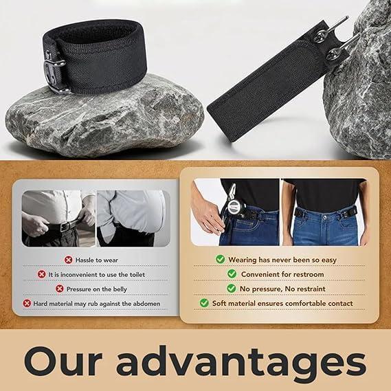 Unisex Elastic Waist Belt - Metal Hook Buckle Less Invisible Design for Work & EDC with Carabiner
