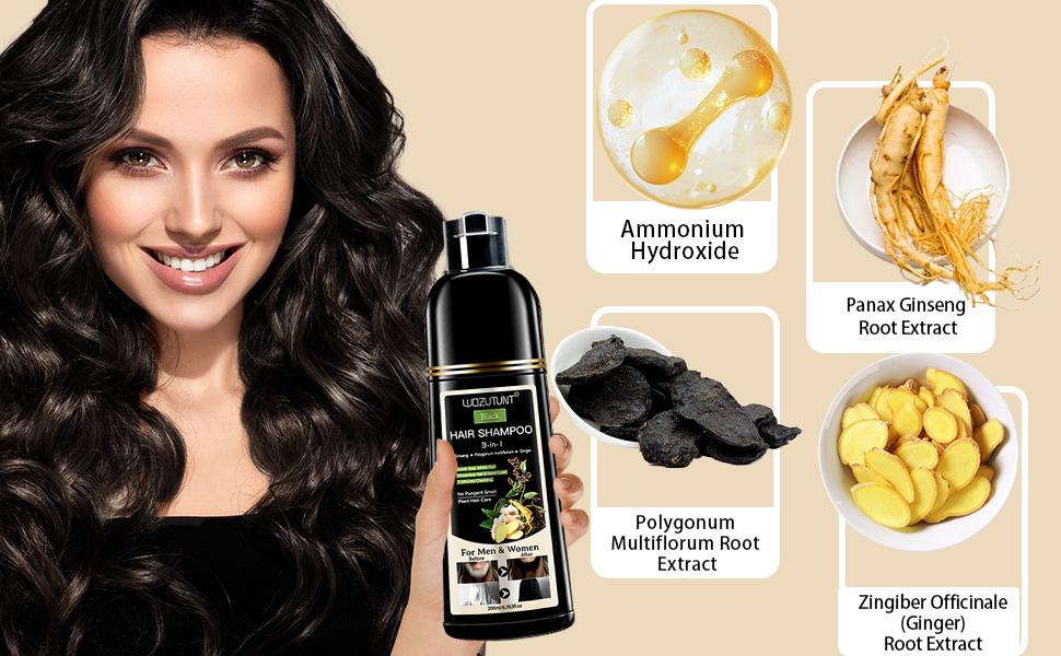 3-in-1 Black Hair Dye Shampoo Herbal Formula with Ginseng quick hair dye longlasting haircare Covers Gray Hair Natural Plant Haircare for Salon-Quality Results Flawless Radiant