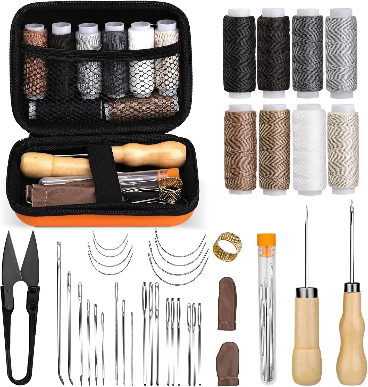 40 Pcs Upholstery Repair Sewing Kit, Leather Heavy Duty Sewing Kit, Leather Working Kit with 8 Upholstery Thread, Sewing Upholstery Needles, Needle and Thread Kit for Carseat, Backpack, Shoes