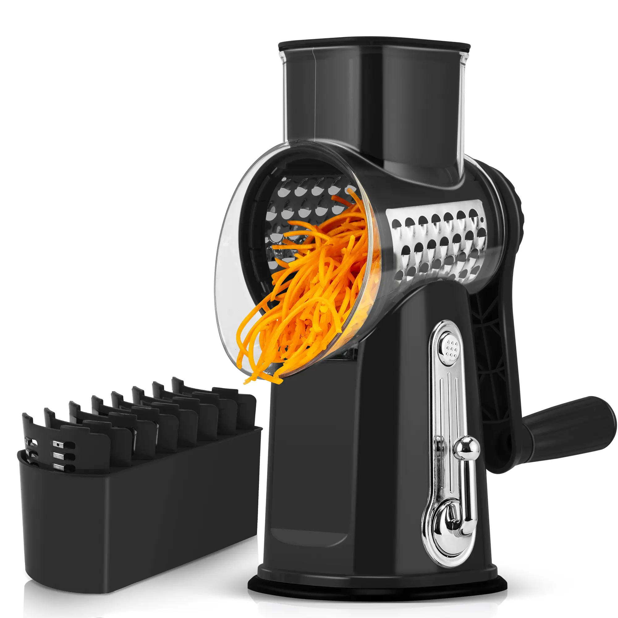 SUSTEAS Compact Rotary Cheese Shredder with Handle - 5 Stainless Steel BPA-Free Blades, Strong Suction Cup Base, Mandoline Slicer Dicer, Retro Green Kitchen Utensil for Home Cooking, Kitchen Vegetable Slicer