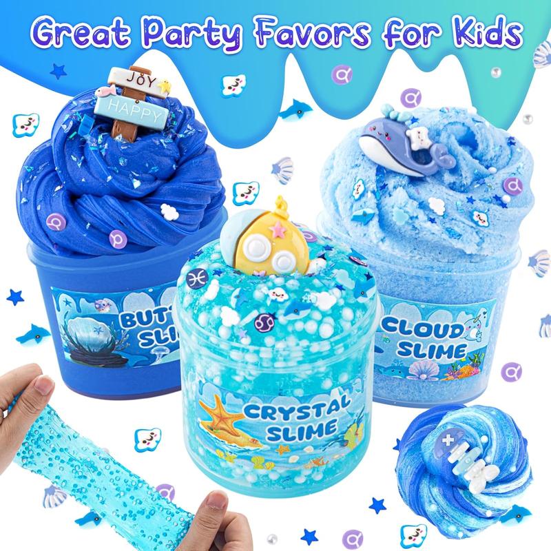 6 Pack Slimes, Blue Slime Kit, Butter Cloud Slime for Boys Girls Ages 8-12,Toys for Girls and Boys, Slime Party Favors Goodie Bag Stuffers, 4 5 6 7 8 9 10 Year Old Girl Birthday Gift Cute Stuff