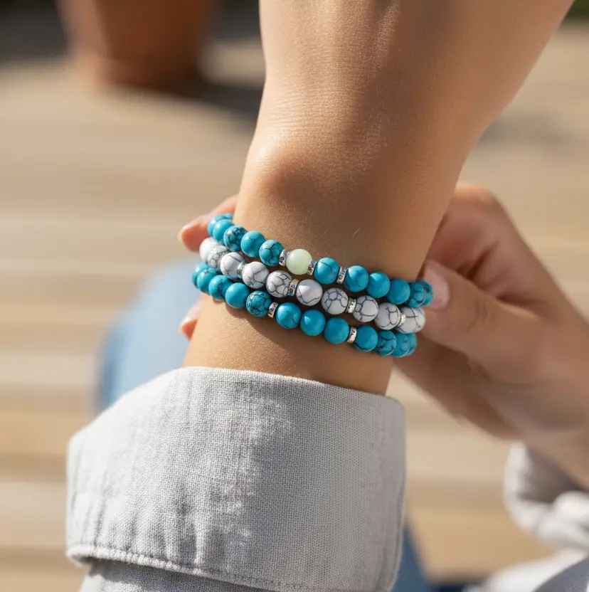 Stop Tr^mp Morse Code Bracelet with Glow Beads - Stylish Stone Bead Accessory for Personal Significance and Comfortable Fit