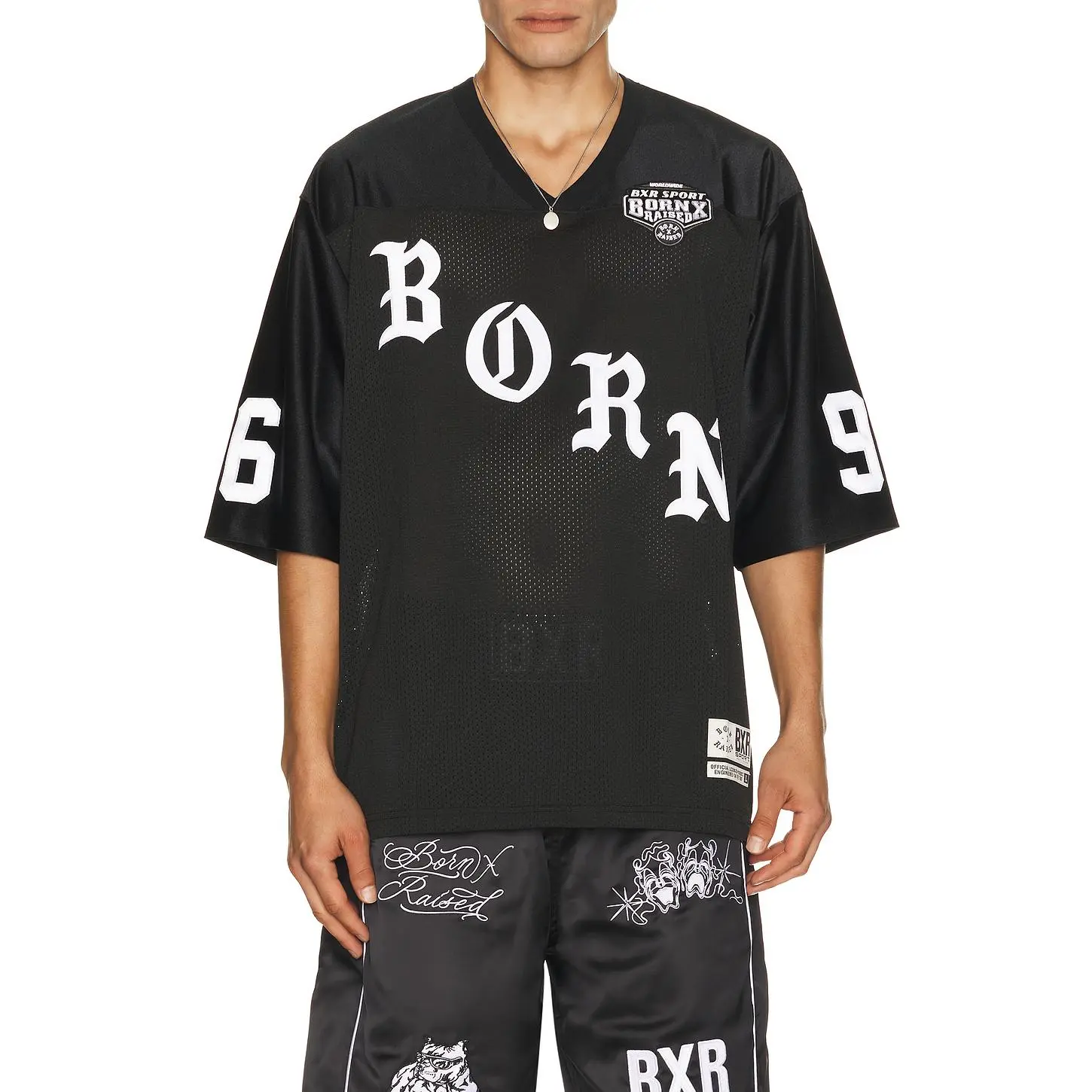 Born x Raised Paranoia American Football Jersey, Black Short Sleeve Tops with Mesh Fabric