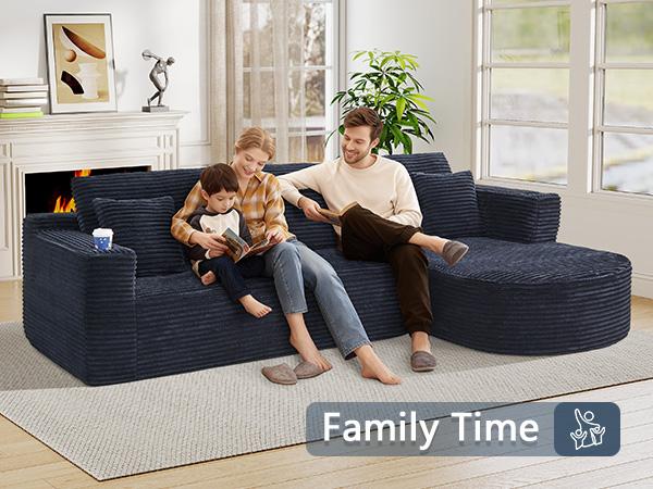 [Two packages will be shipped] Giratree 105-inch Faux Rabbit Fur Sofa, with optional left and right chaise lounges, modular design, L-shaped sectional, cloud-like comfortable modern sofa bed, deep seating design, sponge filling, no assembly required.