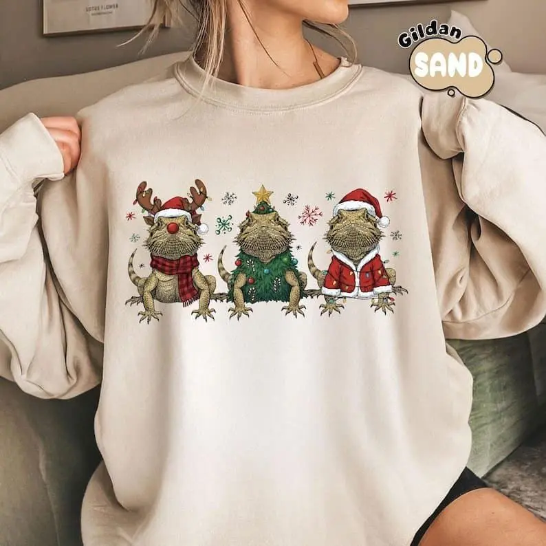 [Sale Up To 50%] Bearded Dragon Christmas Sweatshirt, Santa Beardie Animal Shirt, Reindeer Xmas Sweater, Christmas Animal Shirt, Christmas Sweatshirt, streetwear graphic tee