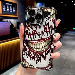 Electroplated Four Corner Anti-Fall Clown Pattern Phone Case for IPhone 16 Pro Max 15 Plus 14 13 12 11 E Shockproof Transparent Protective Cover