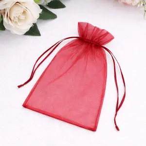 100 Pack Burgundy Organza Gift Bags with Drawstring, 5" x 7" – Wedding Party Favor Bags