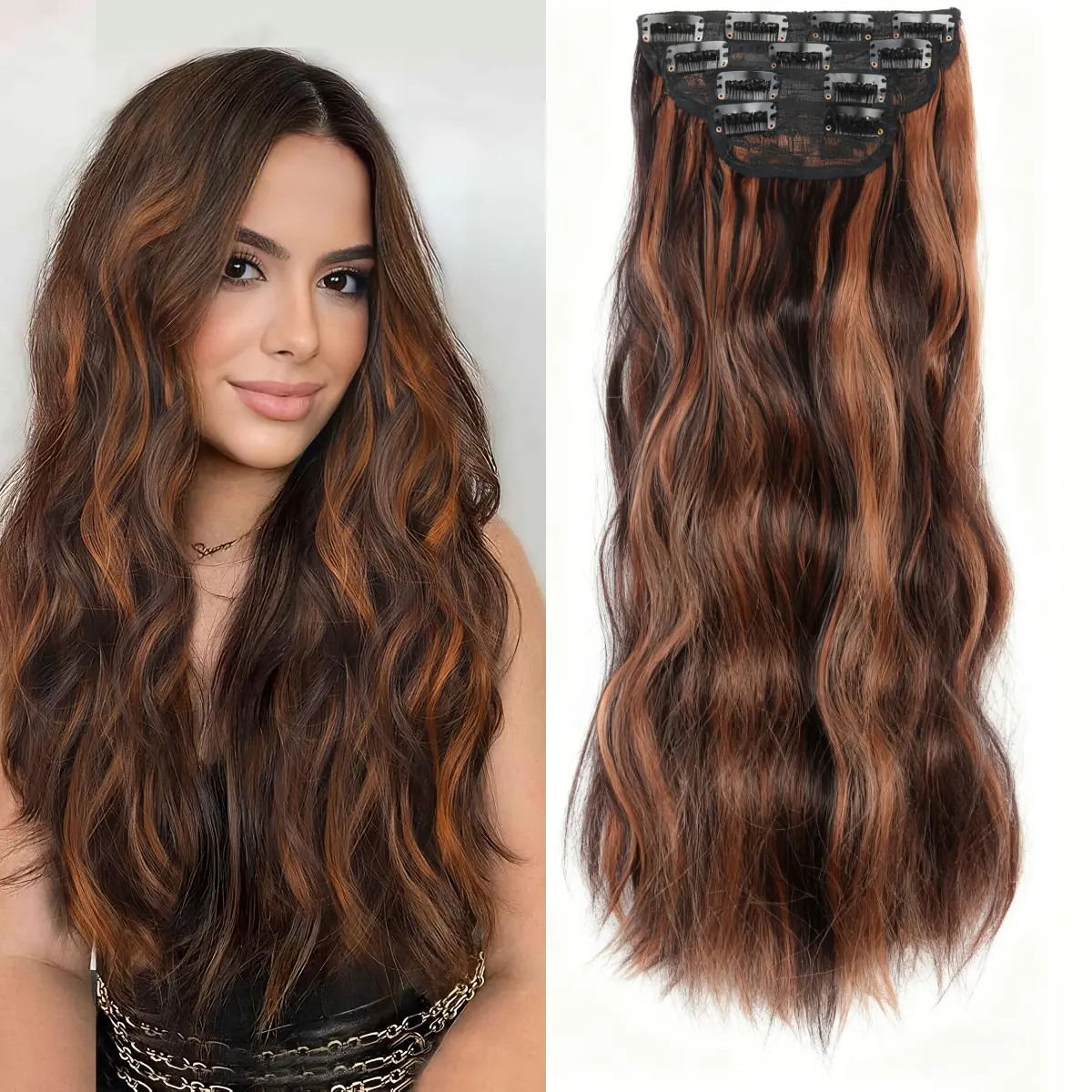 Clip in Hair Extensions 4PCS 20 inch Curly Hair Extensions Short Soft Natural Hairpiece Nut Brown Mixed Reddish Brown Curly Wave Clip Extensions Invisible for Women summerwins