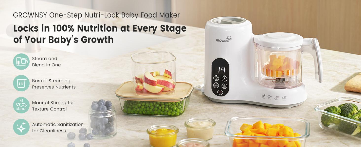 Grownsy Baby Food Maker with Steam Basket, One Step Baby Food Processor Steamer Puree Blender Grinder Mills Machine, Auto Cooking Grinding and Sterili-zing, 2025 New Product Grownsy Baby Food Maker with Steam Basket, One Step Baby Food Processor Steamer Puree Blender Grinder Mills Machine, Auto Cooking Grinding and Sterili-zing, 2025 New Product