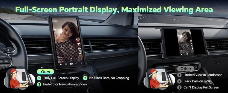 【Valentines】LAMTTO 8-Inch CarPlay Screen for Vehicles — Suction Cup Mount and Magnetic Holder Install on the Air Vent Without Blocking the Driving View. Portrait Mode for Shorts Viewing and Landscape Mode for Movie Playback