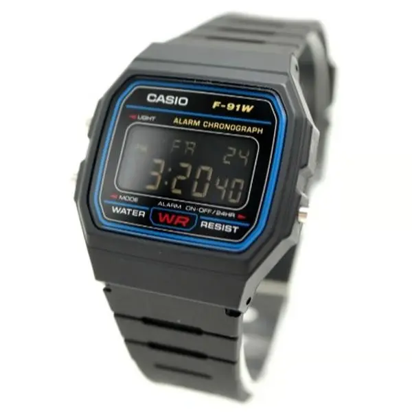 Casio F-91W Black Negative Display Upgraded White Backlight Digital 35mm Watch