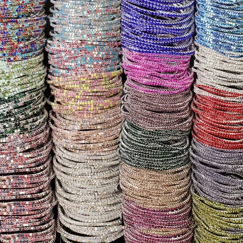 60/90pcs Multicolor Bracelet Set, Artificial Crystal Stackable Stretch Strand Bracelets for Women Girls, Sparkling Hand Jewelry, Multicolor Stackable Bracelets