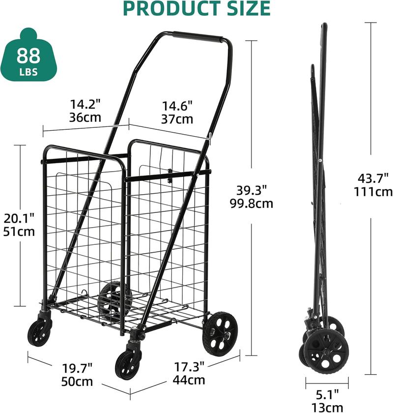 YITAMOTOR Waterproof Liner Foldable Shopping Cart with Wheels for Seniors Portable Collapsible Utility Carts for Shopping Groceries Laundry & Storage Durable Strong Easy to Clean