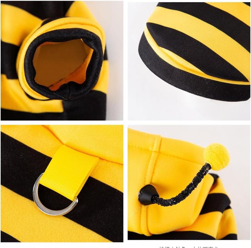 【Pet Supplies】Selena Cat Bee Antennae Hoodie Costume Dogs Cats Apparel Cute Stripe Outfit Medium Size Soft Fabric Keep Pets Warm Fun Dress Up Party Gift