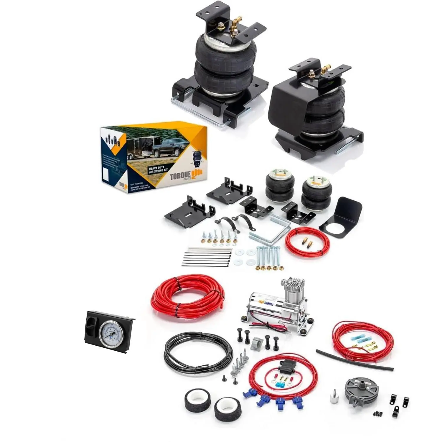 TORQUE Air Bag Suspension Kit with Internal Jounce Bumper and Onboard Air Compressor Kit for 2001-2010 Chevrolet Chevy Silverado 2500 3500 HD and GMC Sierra 2500 3500 HD 2500HD 3500HD 7500 lbs