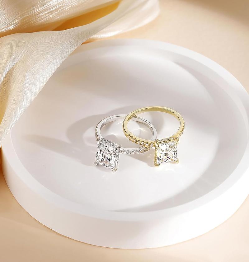 EAMTI 4CT Engagement Ring for Women Radiant Cut Cubic Zirconia Wedding Band CZ Promise Anniversary Ring