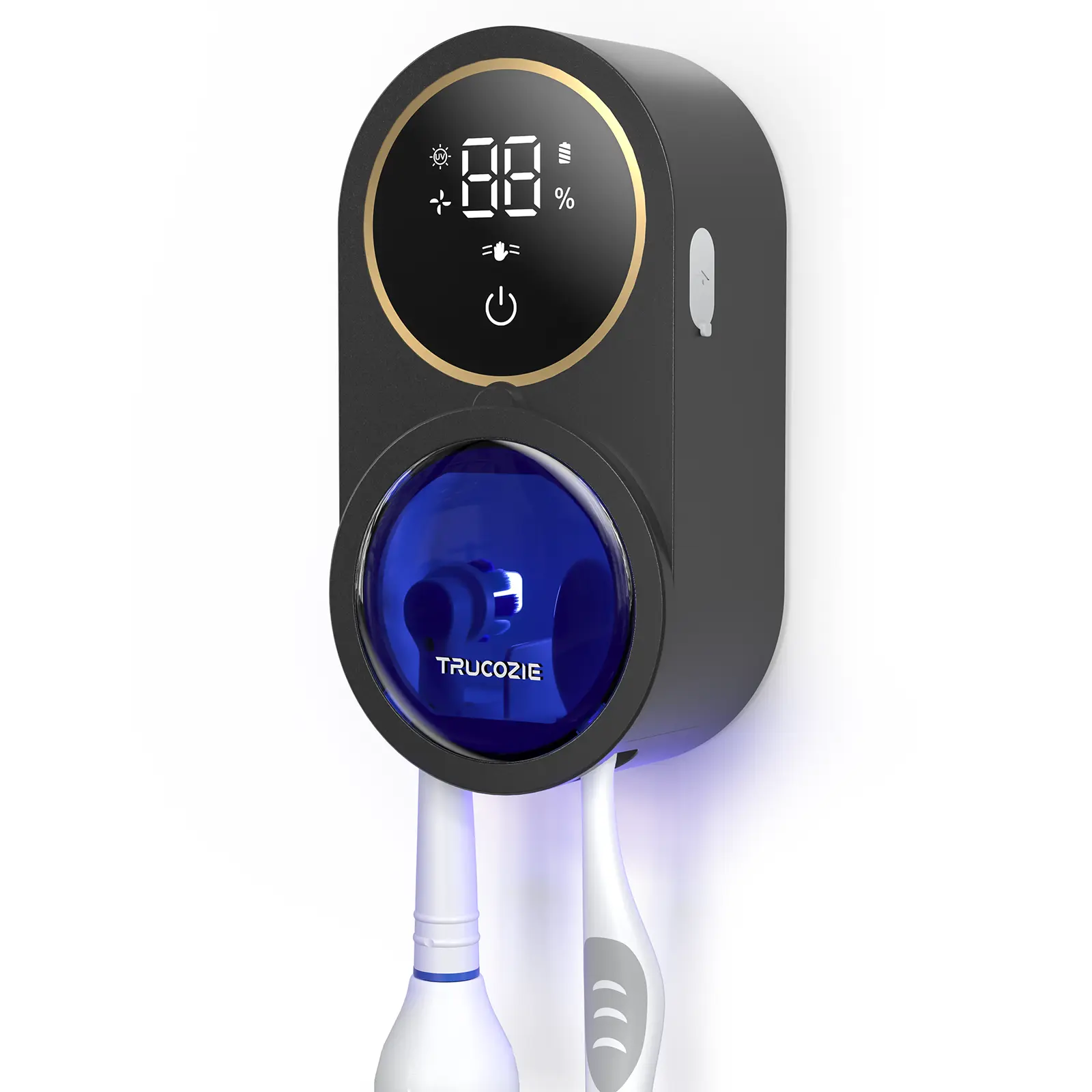 Trucozie X122 Wall-Mounted Electric Toothbrush Holder for Bathroom - UVC+UVA Dual Light Deep Cleaning, 3H Auto Cycle Air Drying, Touchless Infrared Sensor, Removable Brush Slot, 1 UV Test Card, 1800mAh Battery, 3-Hour Cleaning Cycle, Infrared Sensing Tech