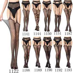 Sexy Strap Net Stockings Silk Stockings Super Stretch Sexy Garter Belt Pants Women' s Open- end Thin Net Non- slip Fishnet Thigh High Black Lace Hollow Underwear Valentine