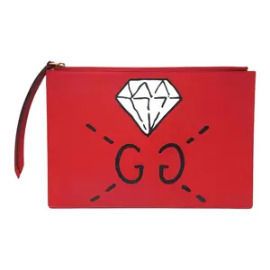 Pre-owned GUCCI Leather Clutches & Wristlets x GucciGhost Red Clutch Bag with Diamond GG Print