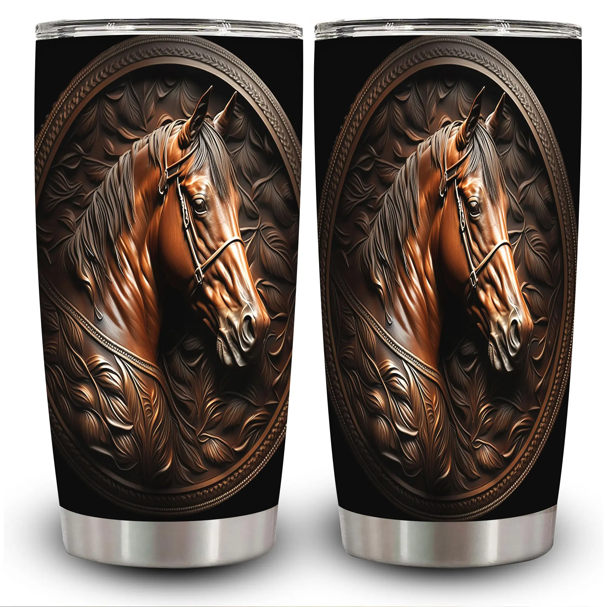1pc 20oz Engraved Horse Tumbler with Lid, Insulated Travel Mug, Gift for Women Men, Ideal for Halloween, Independence Day, Memorial Birthday Gift, Coffee Cup, weird stuff