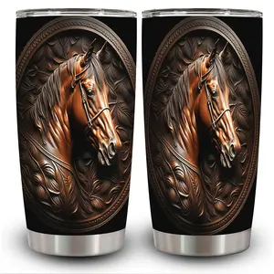 1pc 20oz Engraved Horse Tumbler with Lid, Insulated Travel Mug, Gift for Women Men, Ideal for Halloween, Independence Day, Memorial Birthday Gift, Coffee Cup, weird stuff