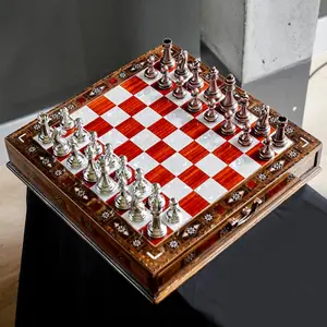 Handmade Unique Chess Set – Valentine’s Day Gift for Him or Her, Wooden Chess Board, Romantic Gift for Boyfriend, Girlfriend, Husband