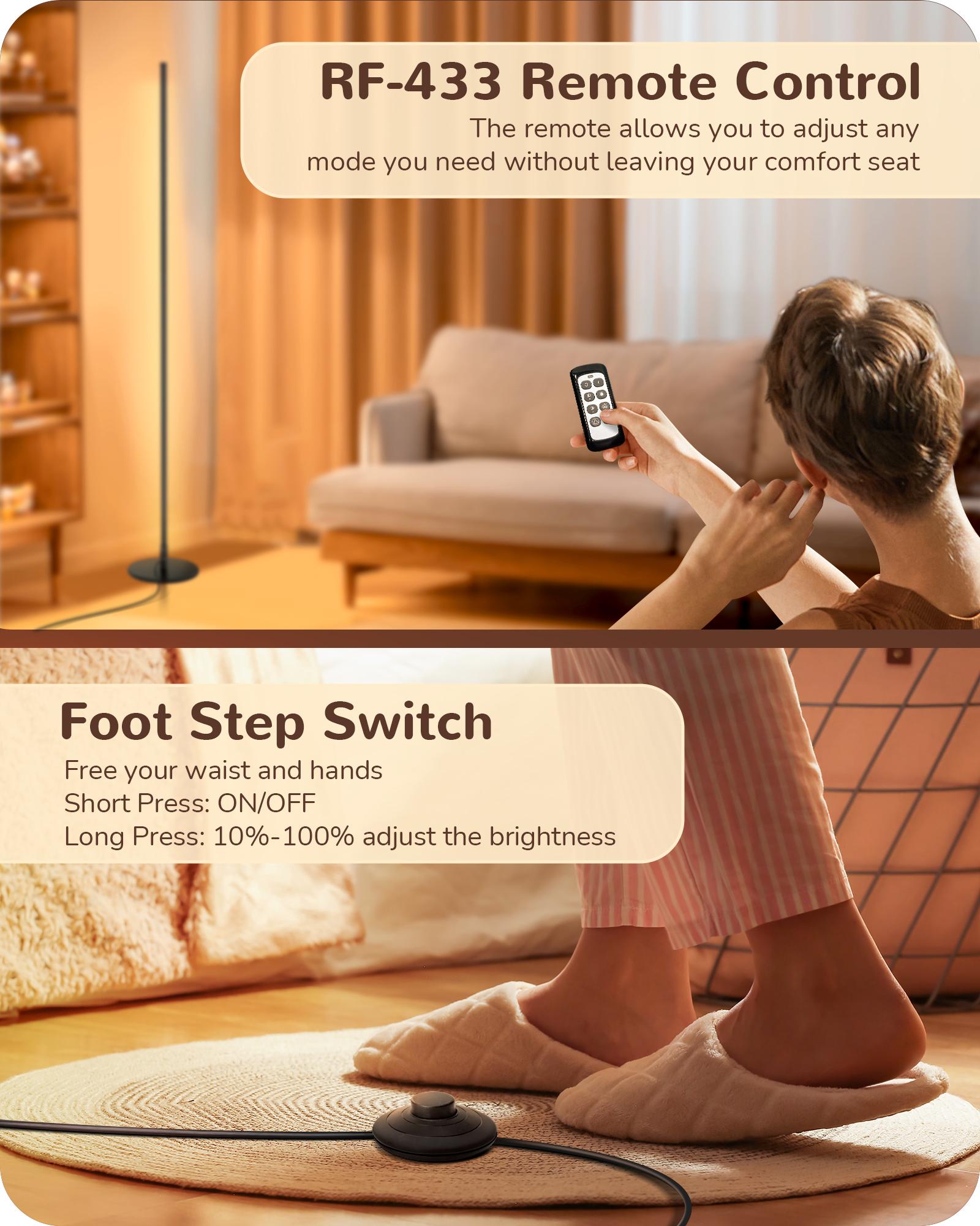 EDISHINE Corner Floor Lamp Minimalist Dimmable Lighting with Remote Standing LED 57.5 Inches Tall for Living Room Bedroom Home Office 7 Color Temperature 2700-6000K  HLFL02P Eye-Caring Cozy Light RF-433 Remote Control