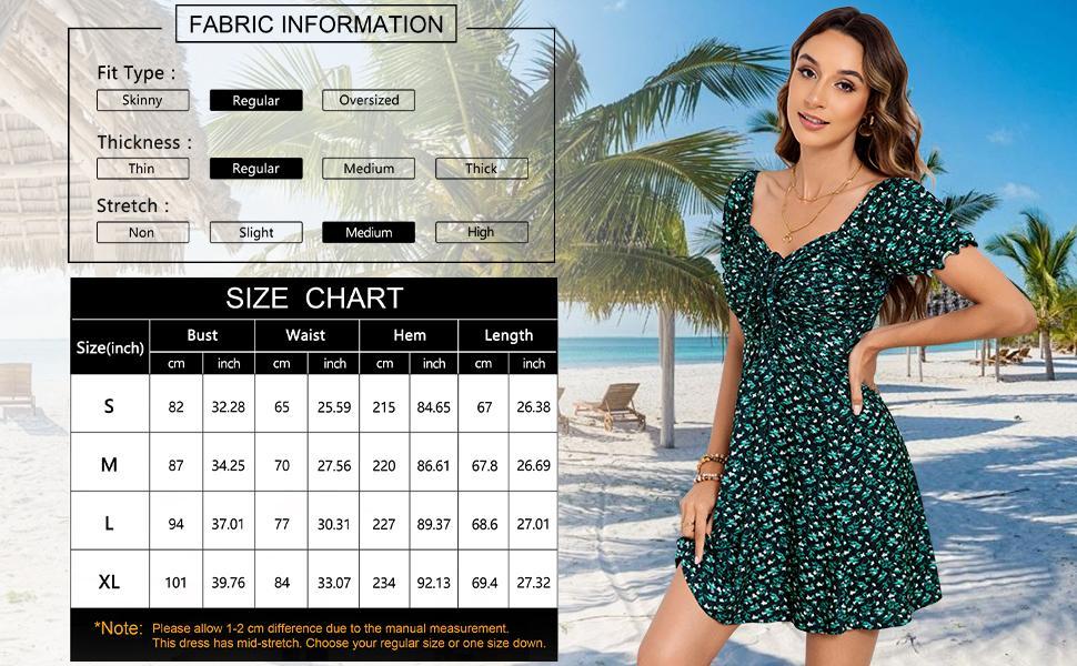Women's Puff Short Sleeve Fit and Flare Casual Drawstring Floral Mini Sun Dresses  Summer Vacation