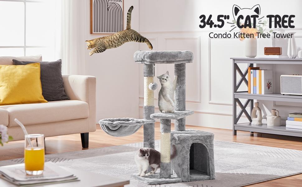 Yaheetech Cat Tree for Home, 54/34 Inch Multi-Level Cat Tower with Condo, Hammock, Tunnel & Scratching Post