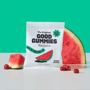 Good Gummies Watermelon.  10g Protein & 10g Fiber. Nothing Artificial. Portable Fun Snack.