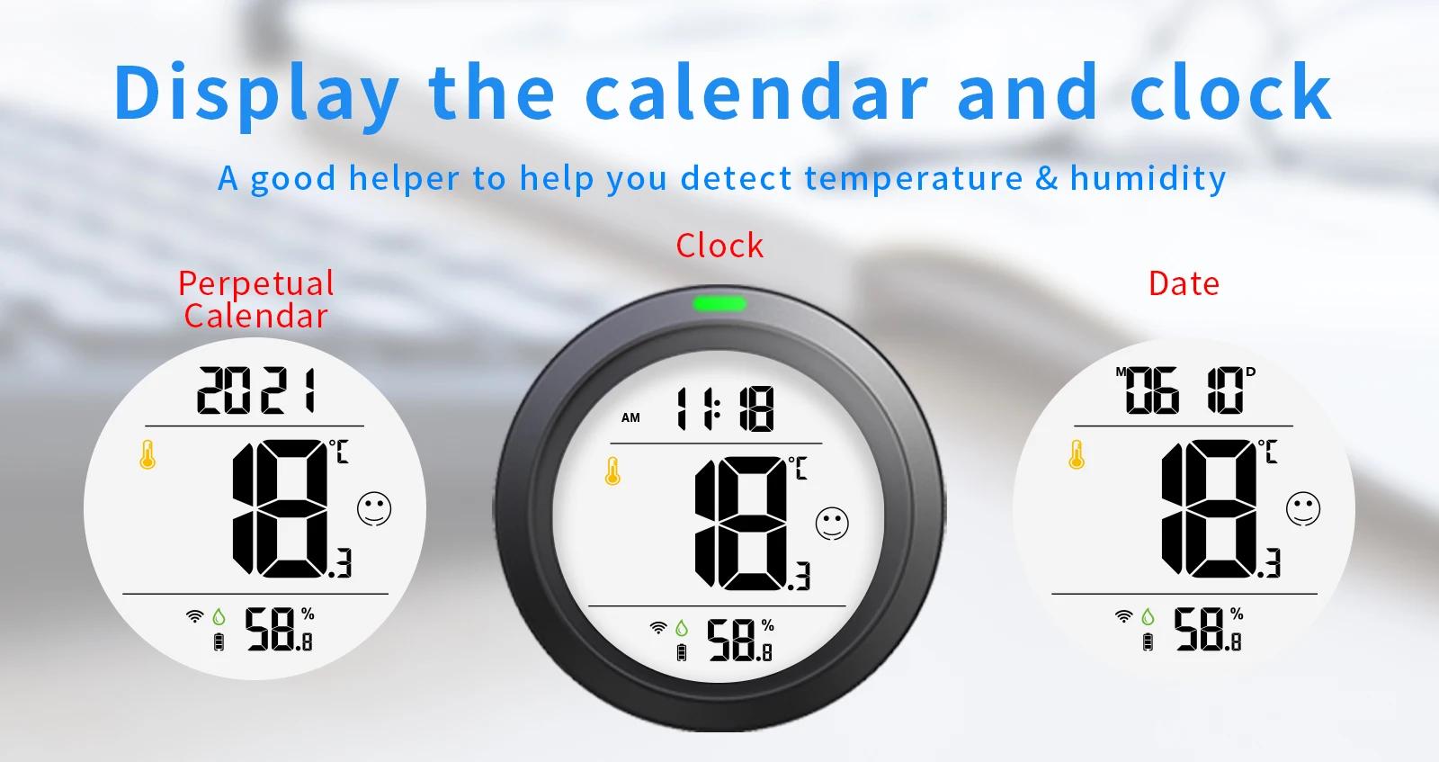 PROTMEX Tuya Wifi Bluetooth Thermometer Hygrometer Date Time Alarm Multifunctional with Smart Life APP Temperature Humidity