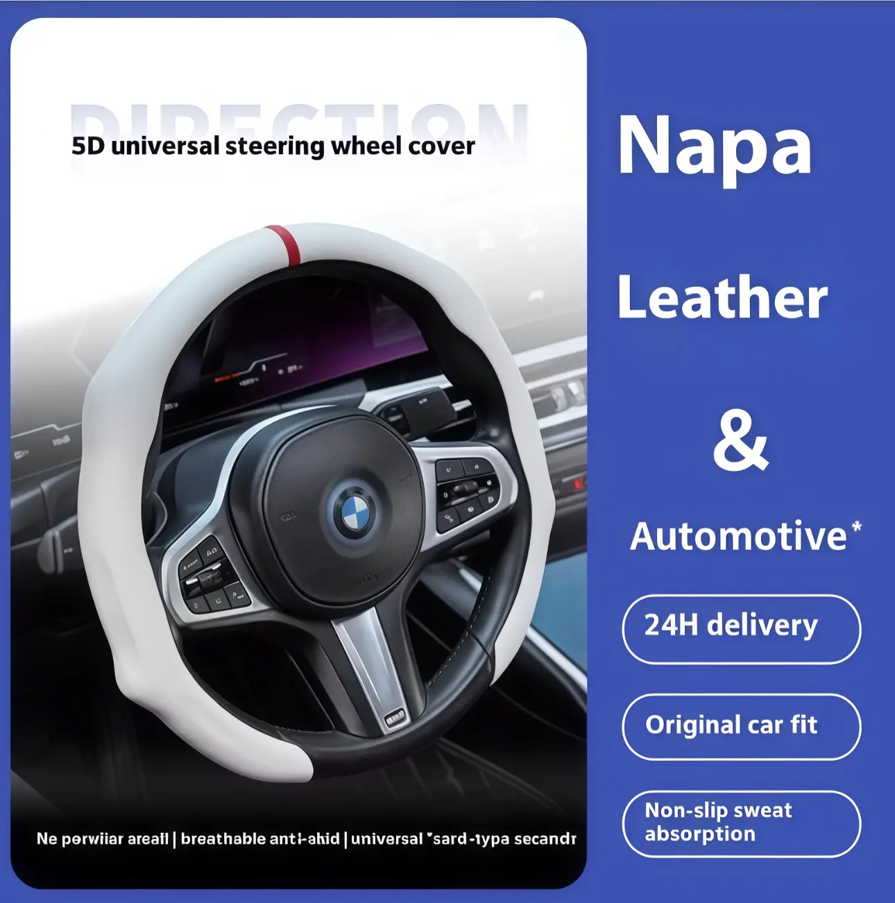 Napa-Grade Leather Splice Car Steering Wheel Cover with Centering Mark - Universal Fit Vehicle Accessory, Non-Slip, Breathable, Ultra Thin, Quick Install, Modern Design, 4-Season Protector, Anti-Sweat Absorption, Car Steering Wheel Insert Accessories