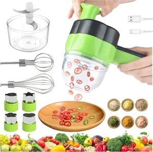 Electric Vegetable Slicer Set Vegetable Cutter 4 in 1 Portable, Rechargeable, Wireless Food Processor & Chopper Machine Mixer Food Slice for Home Kitchen Garlic Pepper Chili Onion Celery Ginger Meat