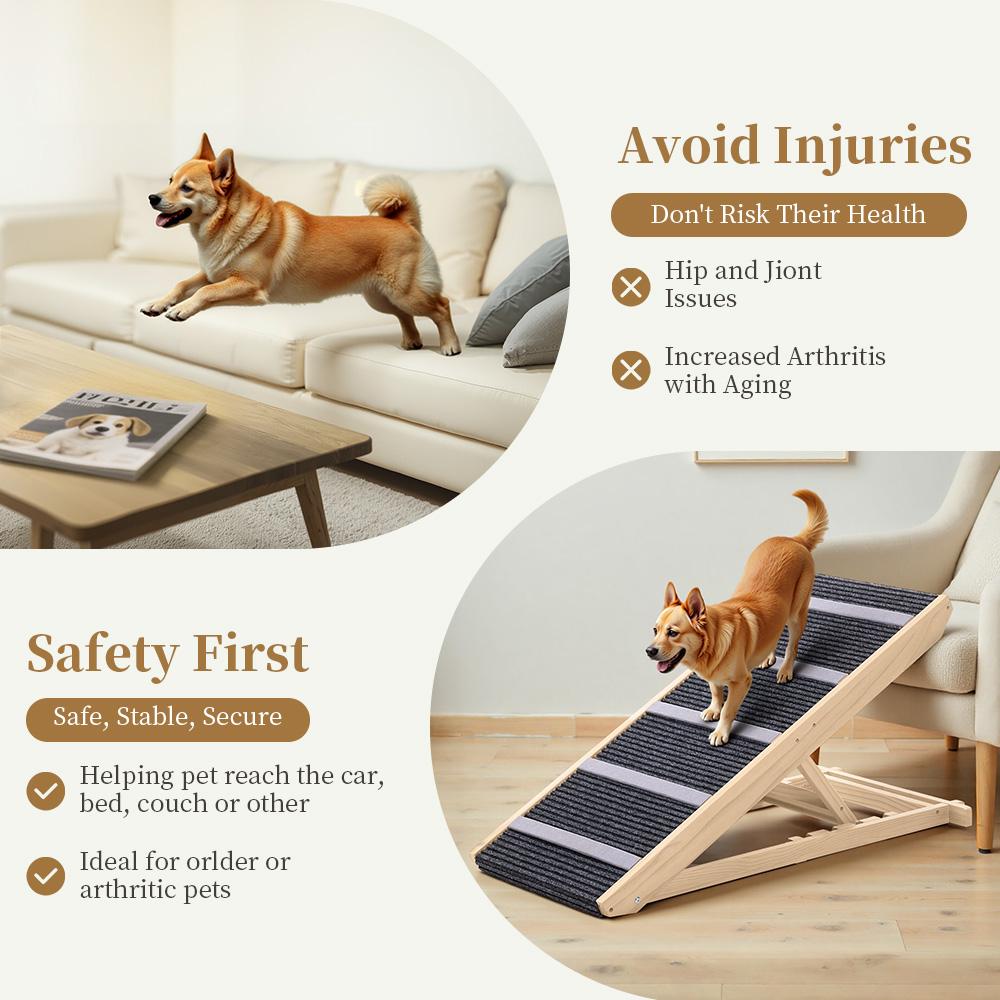 PetCozife Extra Wide Dog Ramp, Folding Wooden Pet Ramp for Bed, with 23" Long Ramp, Adjustable from 15.2" to 23", Adjustable Dog Ramp for Small, Large, Old Dogs & Cats, Suitable for Couch, Sofa, Car, Portable Stable Dog Pet Steps, Supports Up to 200lbs