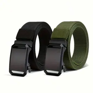 2 Men's Casual Nylon Belts, With Automatic Buckle, Casual Business Fashion Woven Belt, Durable Daily Matching - Multi-Color Optional