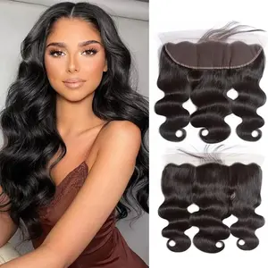 Msgem Hair 13 x 4 Lace Frontal Closure Body Wave Ear to Ear Lace Frontal Pre Plucked Body Wave Human Hair Closures Free Part 150% Density Natural Black Color