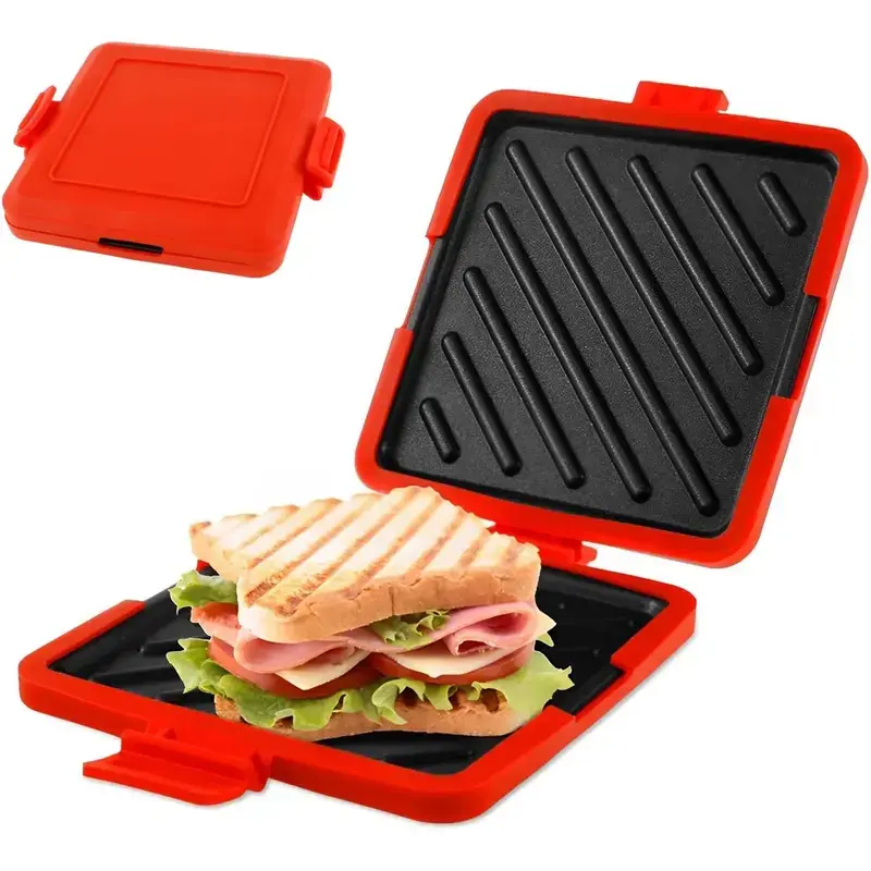 Portable Microwave Panini Press, Easy Clean Non Stick Sandwich Grill Mold for Quick Breakfast Dishwasher Safe Silicone Sandwich Maker, Fast Cook Grill Press for Toast, Grilled Cheese, Breakfast Sandwiches
