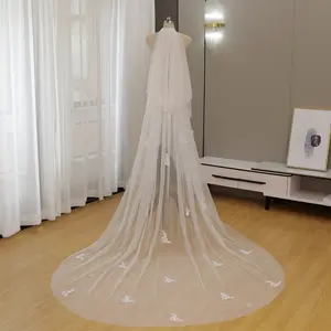 Sheer Tulle Bridal Veil | Airy Ditsy Flower Embroidery