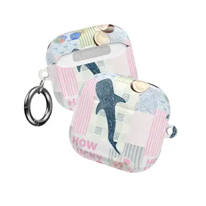 Whale Shark & Ocean Patchwork Whimsical Aesthetic Case Cover for Apple AirPods Pro 1 2 3 4, AirPods 1 2 3.