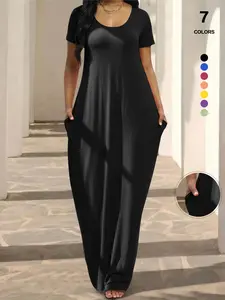 TFNOSIZE Women’s Long Nightdress, Casual Crew Neck Long Sleeve Pajamas with Pockets, Soft and Comfortable Year-Round Loungewear