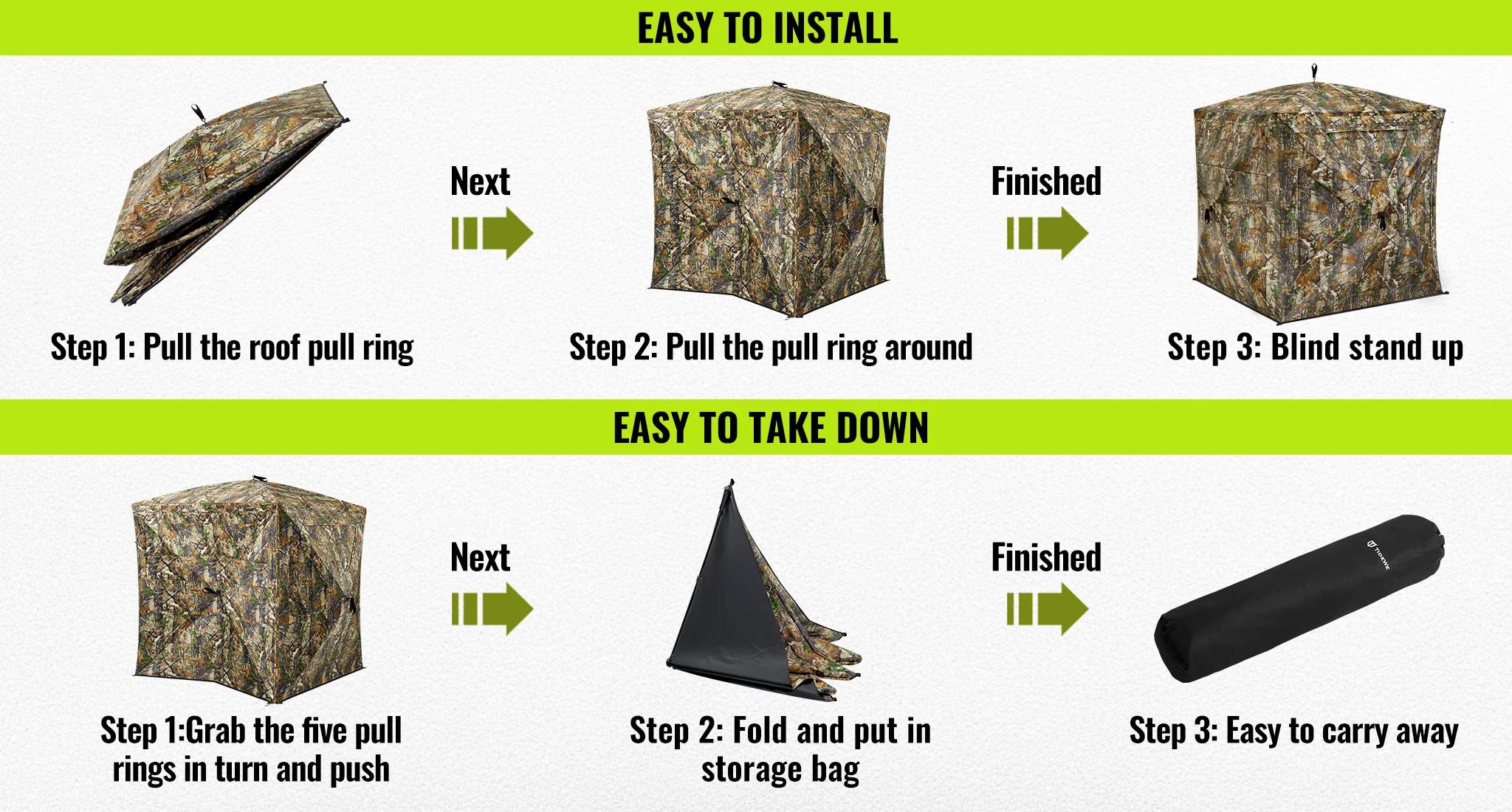 【 Magnetic Door】Tidewe See Through Ground Blind with Magnetic Door Camouflage Fabric 270° Invisible Design with Silent Magnetic Door & Sliding Windows for Deer Hunting 2-3 Person Portable Tent with Large Windows and Tough Metal Hub