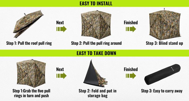 【 Magnetic Door】Tidewe See Through Ground Blind with Magnetic Door Camouflage Fabric 270° Invisible Design with Silent Magnetic Door & Sliding Windows for Deer Hunting 2-3 Person Portable Tent with Large Windows and Tough Metal Hub