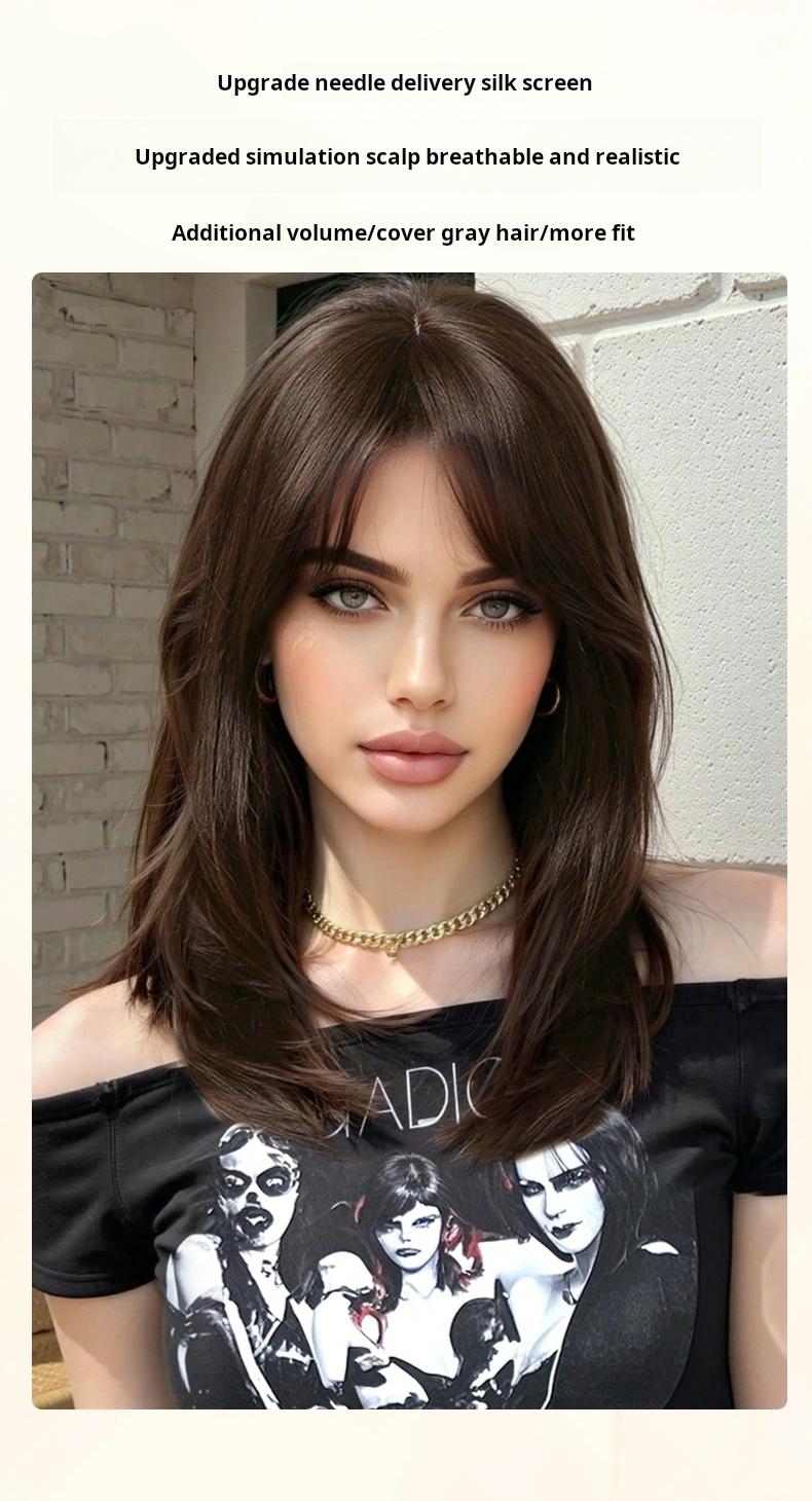 French Air Bangs / Curtain Bangs clip-in hair topper for women  adds volume on top covers gray can part freely natural hairline real bangs Lightweight Breathable Human Hair Topper 250% Density 10-Inch Straight Hair Extension 8*11 Silk Base