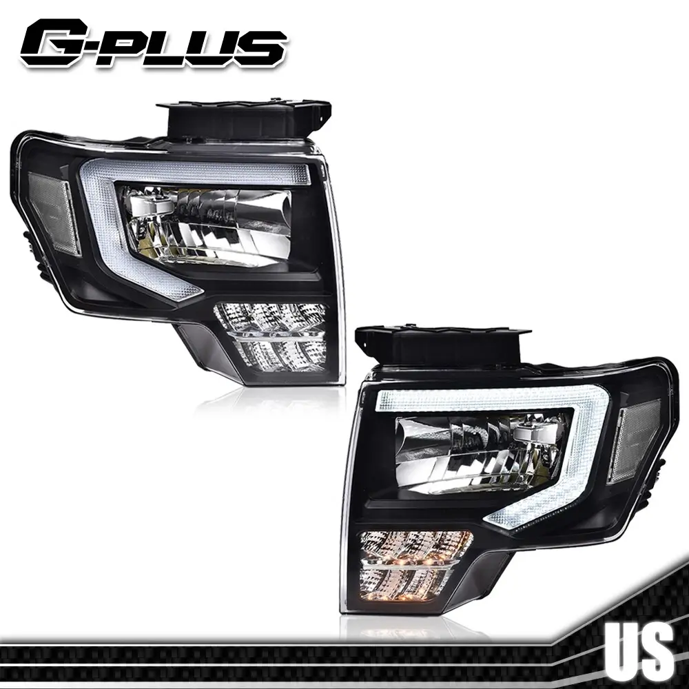 G-PLUS Full LED Headlight Assembly with LED DRL, Headlight Replacement for 2009-2014 Ford F150 F-150 Truck, Driver & Passenger Side Pair, Black/Clear Vehicle Accessories,car accessories