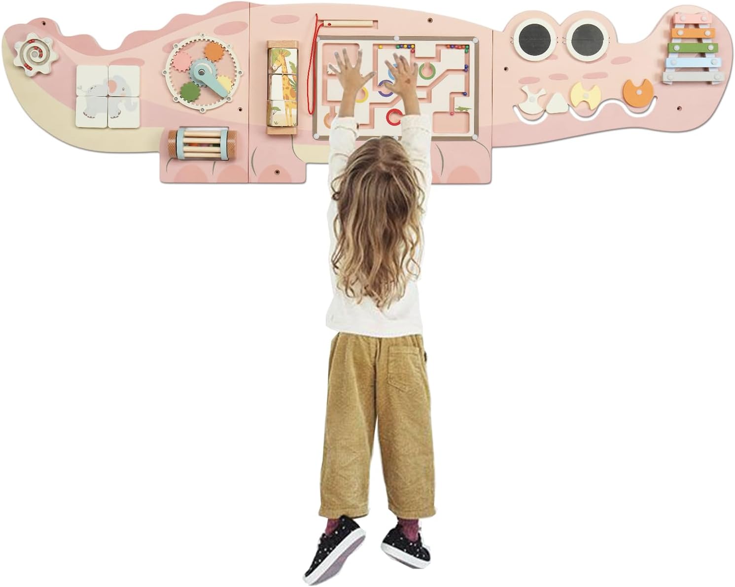 JOYMOR Crocodile Activity Wall Busy Board Panels, Wooden Sensory Wall w/ 11-in-1 Toddler Montessori Learning Activity Center, Ideal Educational Gift for Boys and Girls JOYMOR Crocodile Activity Wall Busy Board Panels, Wooden Sensory Wall w/ 11-in-1 Toddler Montessori Learning Activity Center, Ideal Educational Gift for Boys and Girls