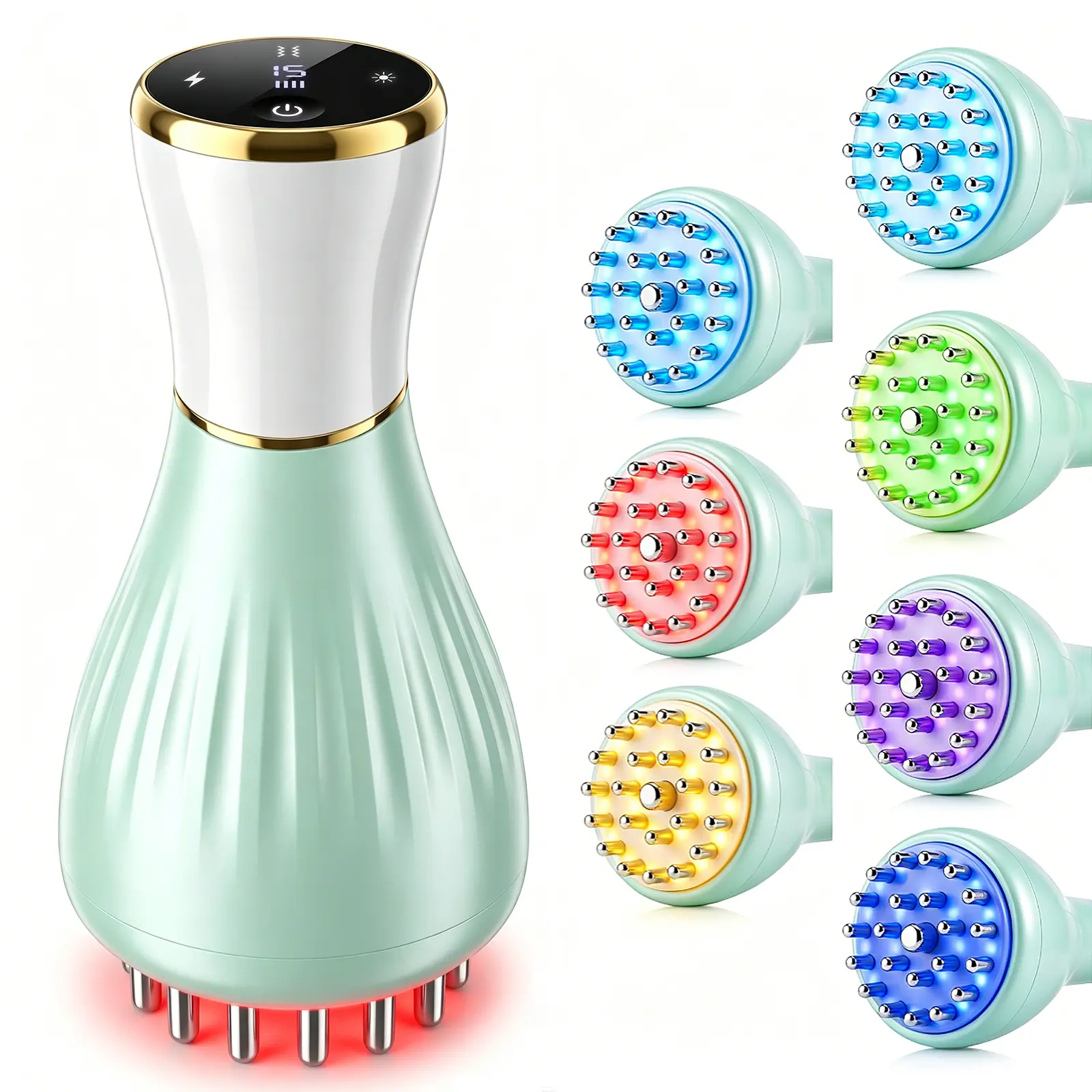 Electric Body Massager with 7-Color LED Light Therapy, Microcurrent & Heat Function, Handheld Vibratory Device with Metal Contact Prongs for Leg Pain and Full Body Muscle Relief, Vibratory Massager, Leg Massage Devices, Leg Pain Relief