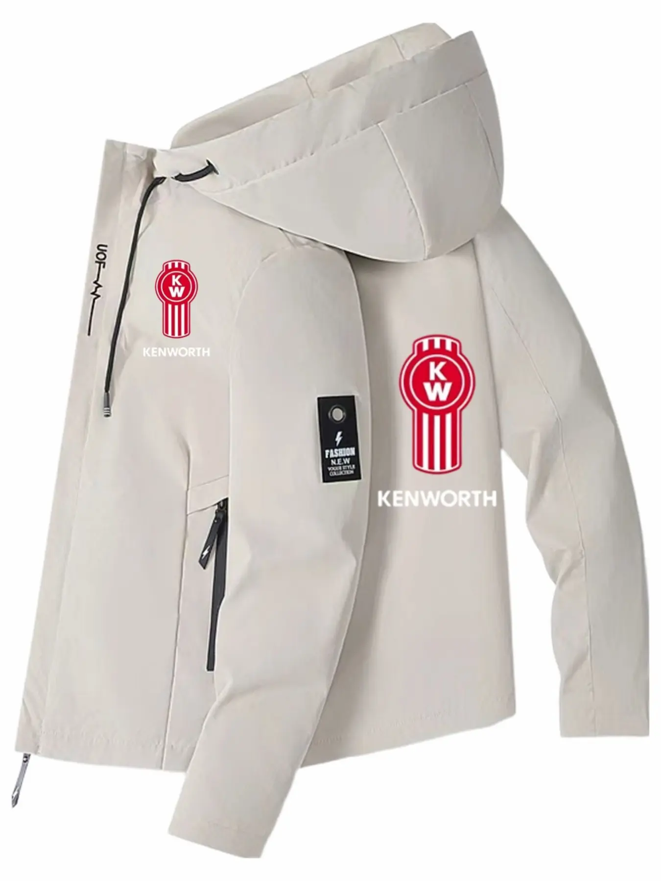 Kenworth Kw Logo Windbreaker Jacket, Casual Slim-Fit Flying Jacket for Truck Drivers, Outdoor Commute Hooded Coat, Long Sleeve, All-Season Wear