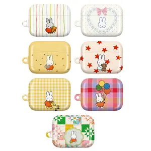 Cute Miffyy AirPods Case – Pastel Polka Dot AirPods Cover for AirPods 4 3 2 1 & AirPods Pro 3 2 1, Kawaii Bunny AirPods Case, Adorable Cartoon Rabbit Tough Case, Aesthetic Earbuds Cover, Gift for Her Women Girls