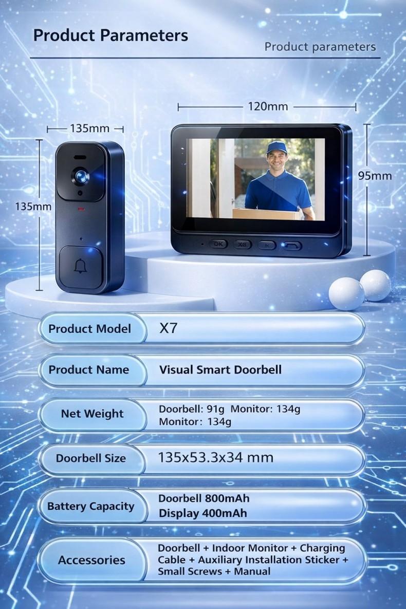 2026 Upgraded X7/X8 No WiFi Video Doorbell with Screen – Wireless Doorbell Camera, No App, No Monthly Fees,Two-Way Talk, Night Vision